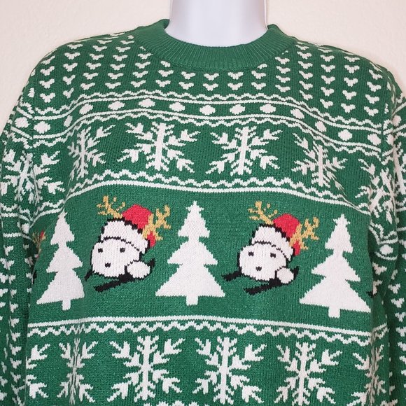 Sykooria Women's Green White Crew Neck Long Sleeve Ugly Holiday Sweater Medium - Picture 3 of 10